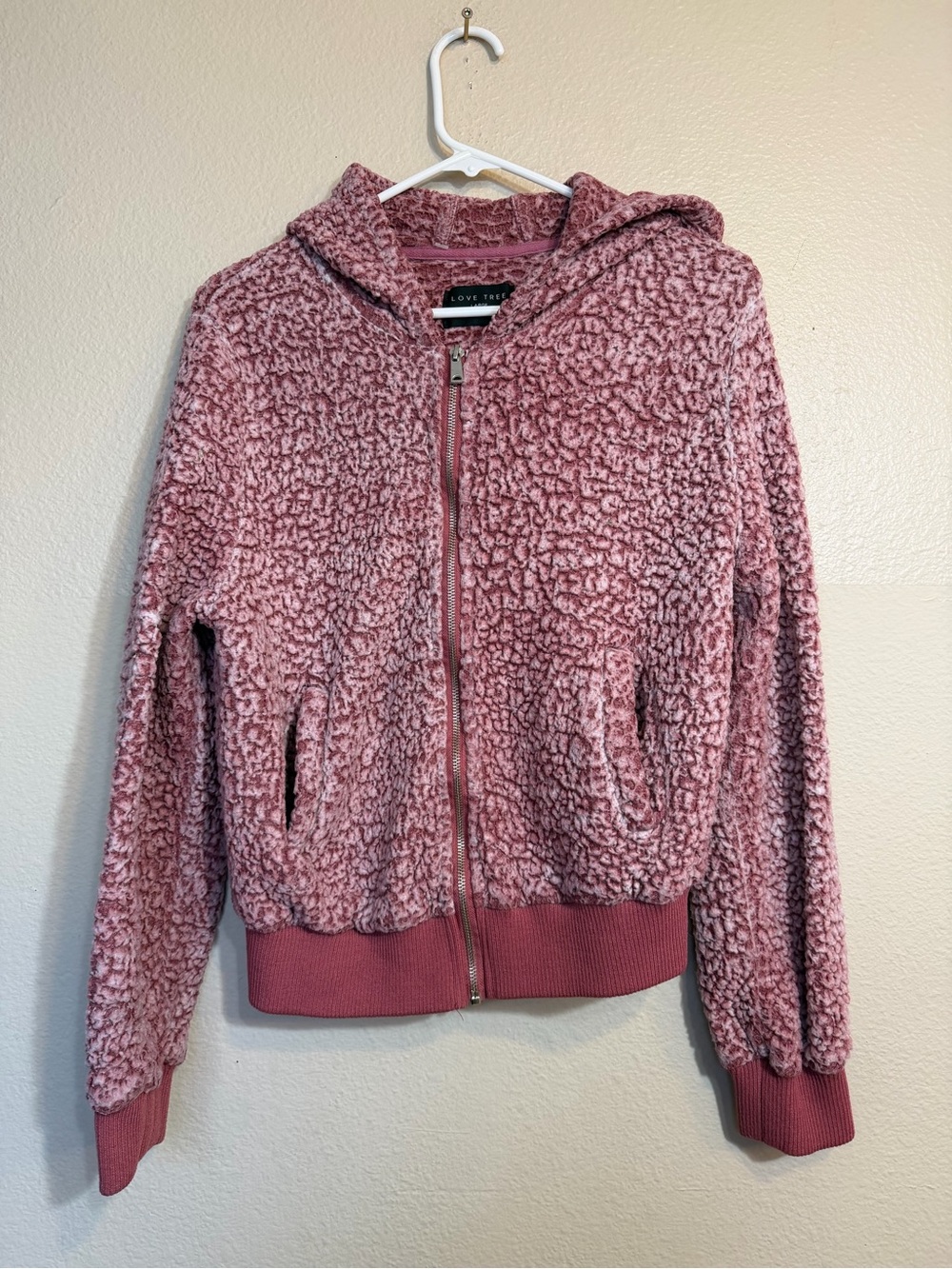 Love Tree Rose Pink Sherpa Zip Hoodie Jacket